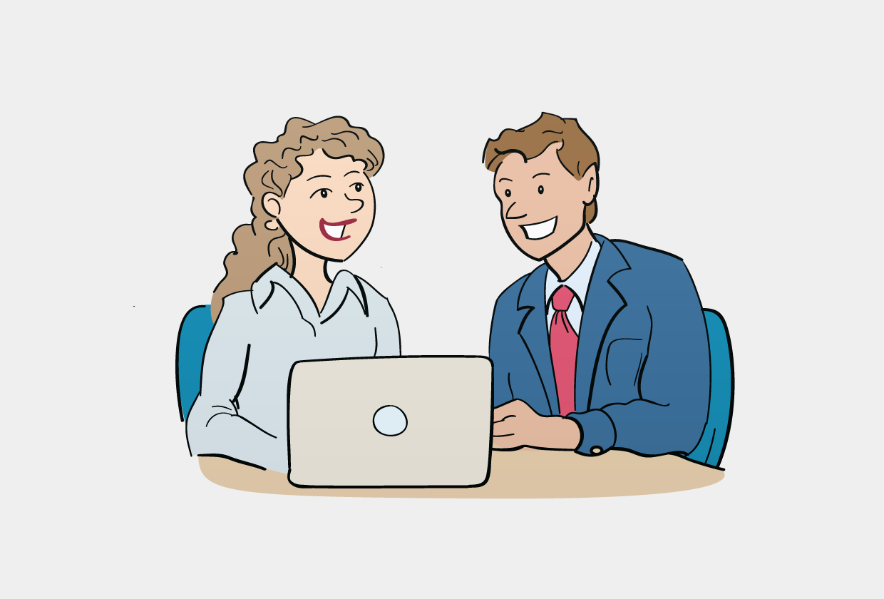 Vector illustration of a couple around a laptop