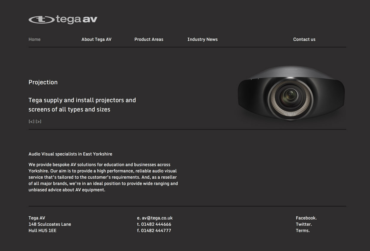 Tega AV, a responsive website from Hull web designer